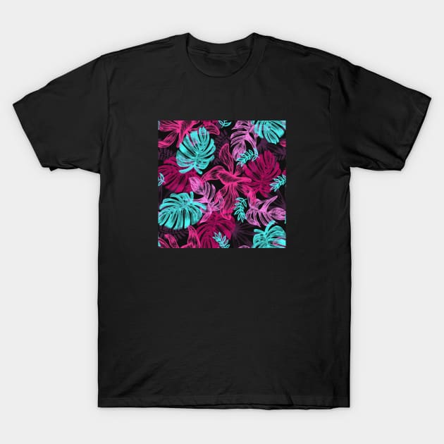 Neon Tropical Leaves Summer Pattern T-Shirt by MysticMagpie